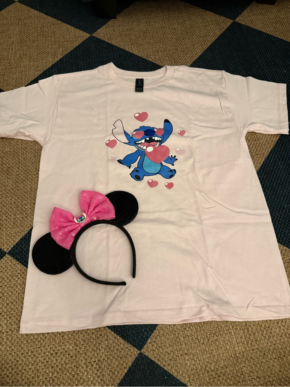 Lt. Pink T-Shirt with Stitch with Minnie Ears